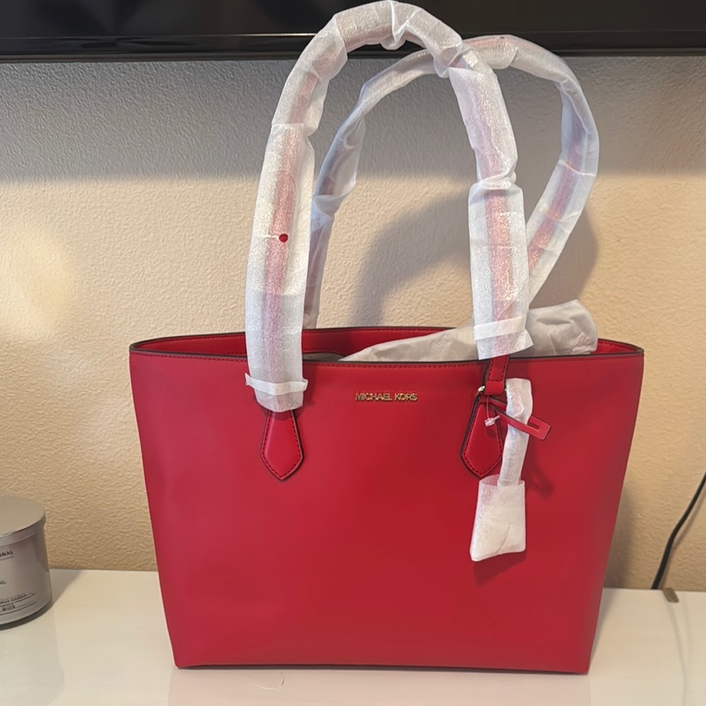 Michael Kors Red Structured Leather Tote